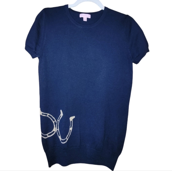 Lilly Pulitzer Sweaters - Lilly Pulitzer Merino Wool Horseshoe Navy Short Sleeve Sweater